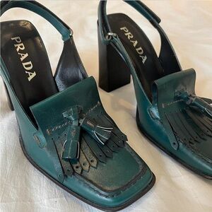 Prada Women's Green Leather Slingback Heels